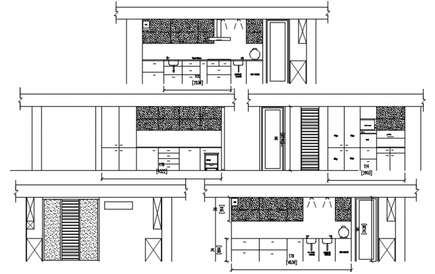 Drawing elevation of kitchen 2d view autocad software file