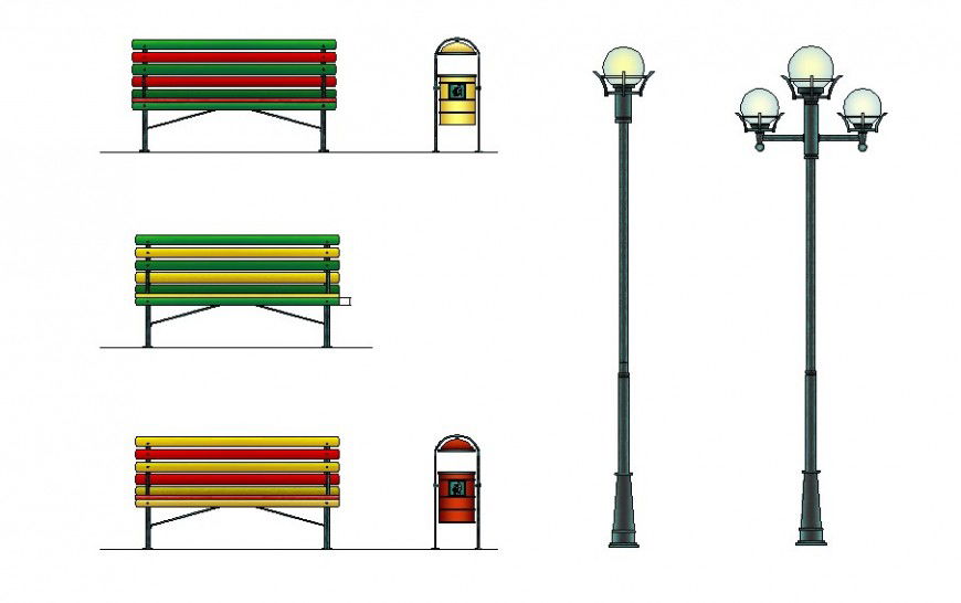 Drawing file of bench and lamp post AutoCAD file