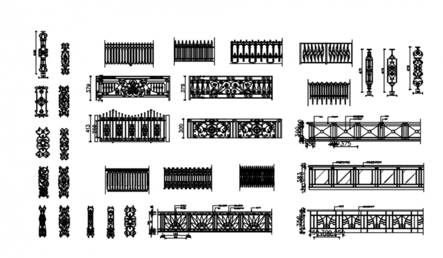 Drawing of 2d railing details decoration autocad file