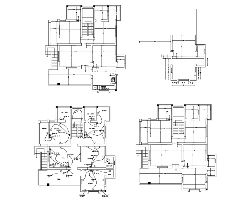Drawing of 3 bhk residence 2d details AutoCAD file