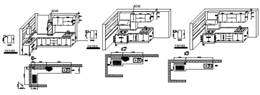 Drawing of 3d kitchen layout AutoCAD file