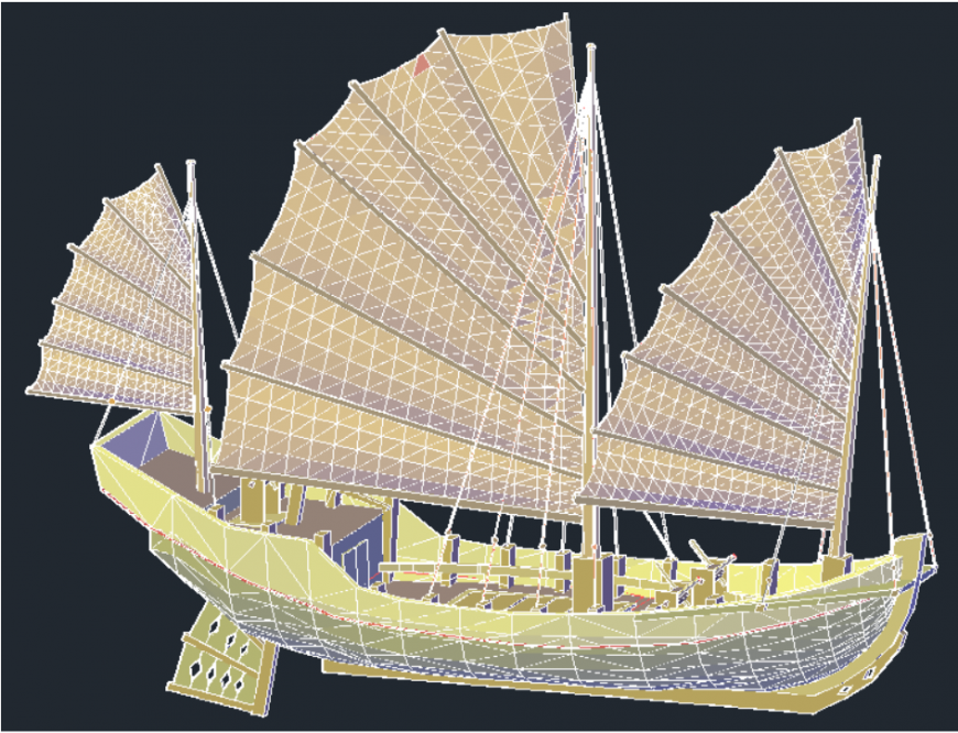 Drawing of 3d view of Chinese ship autocad file.