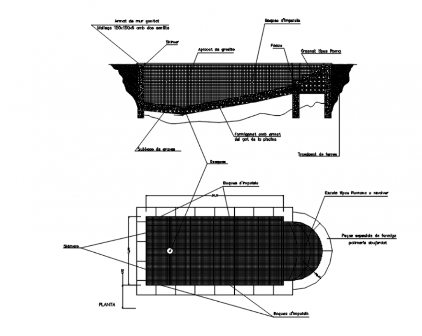 Construction detail of pool AutoCAD DWG drawing file download