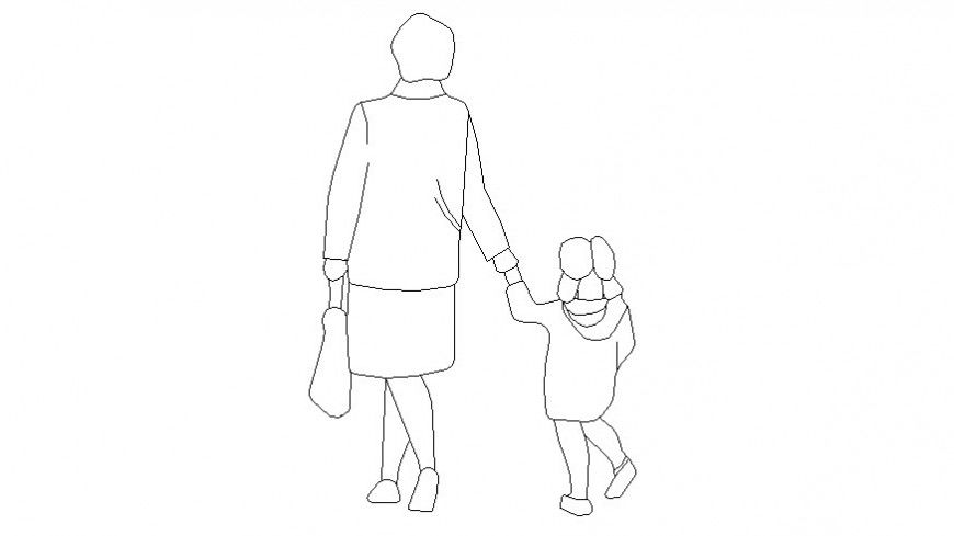 Drawing of a human with child figure cad block AutoCAD file
