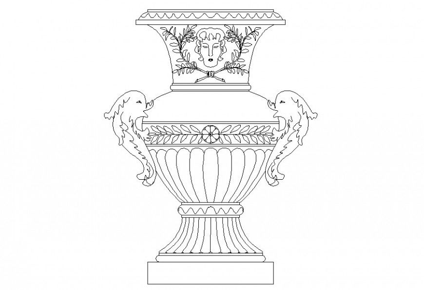 Drawing of antique pot 2d block AutoCAD file
