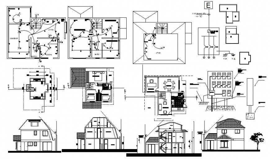 Drawing of apartment building Elevation and section autocad file