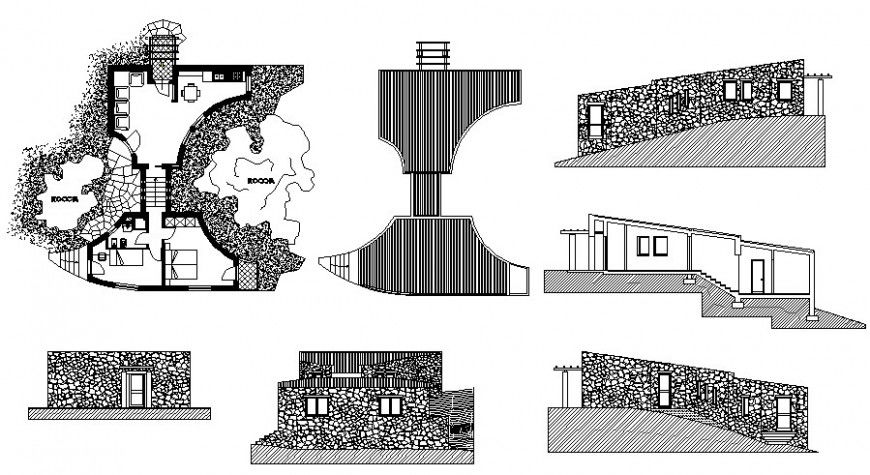 Drawing of architectural house 2d view in autocad