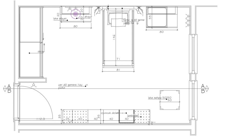 DRawing of baby room interior 2d details