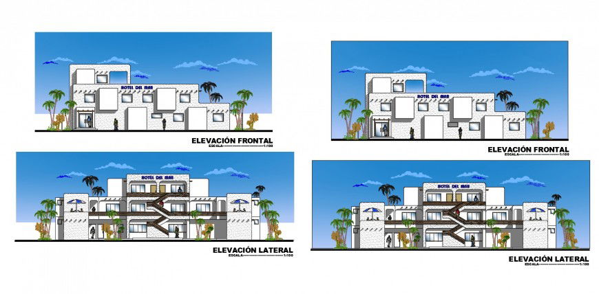 Drawing of beach hotel 2d details AutoCAD file