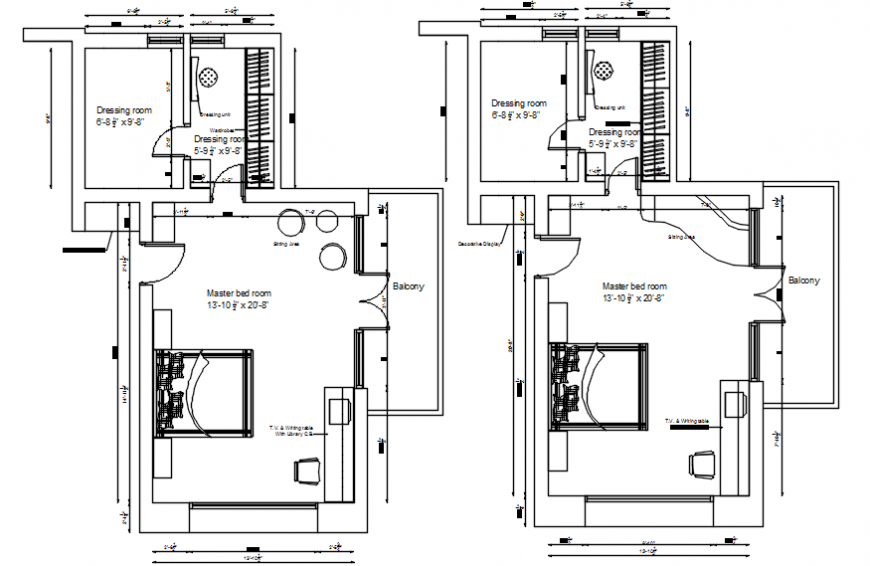 Drawing of bedroom 2d view layout plan autocad software file
