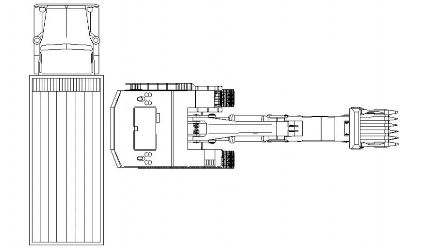Drawing of Bulldozer excavator machine civil construction equipment drawing
