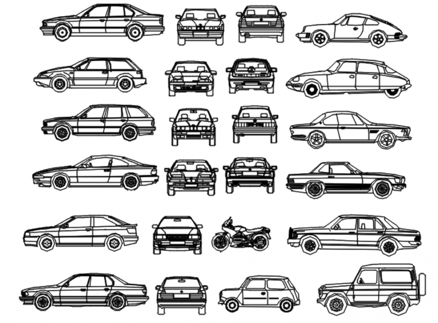 Drawing of car models unit AutoCAD file