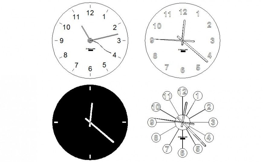 Drawing of clock 2d view elevation autocad software file