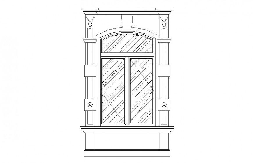 Drawing of decorative flat arch window AutoCAD file