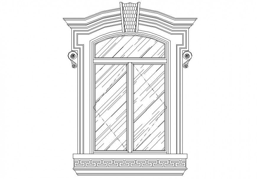 Drawing of decorative reverse degree arch window AutoCAD file