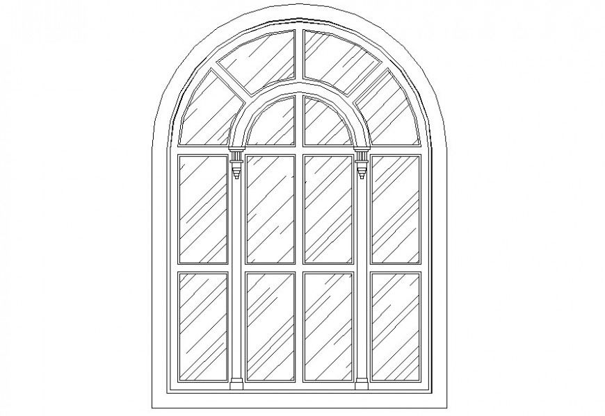 Drawing of decorative round arch window AutoCAD file