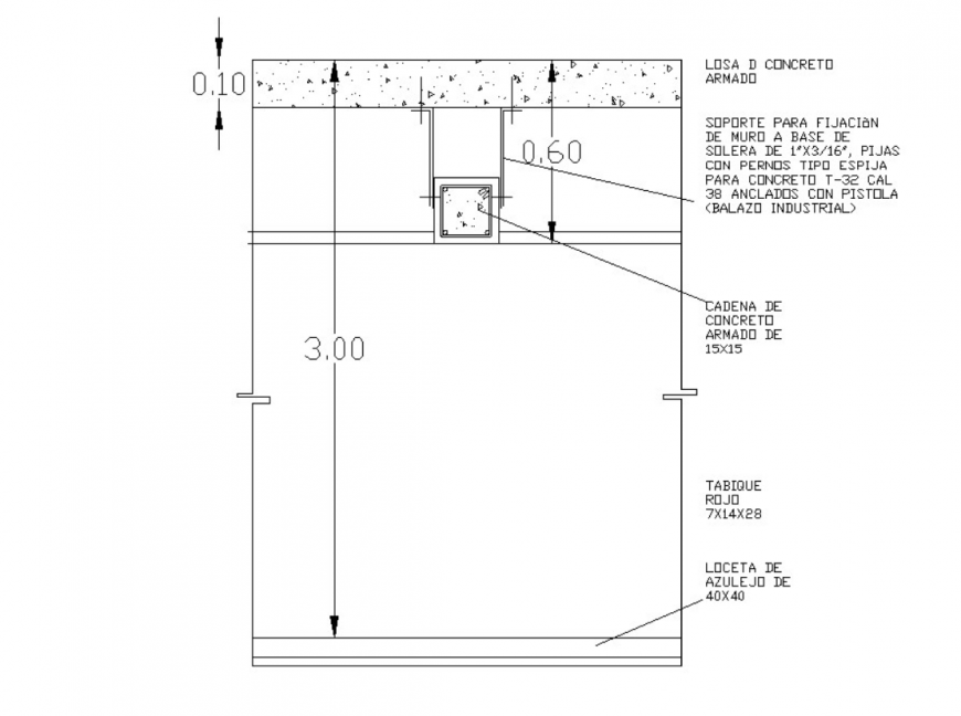Drawing of detail of a wall with a lock 2d details