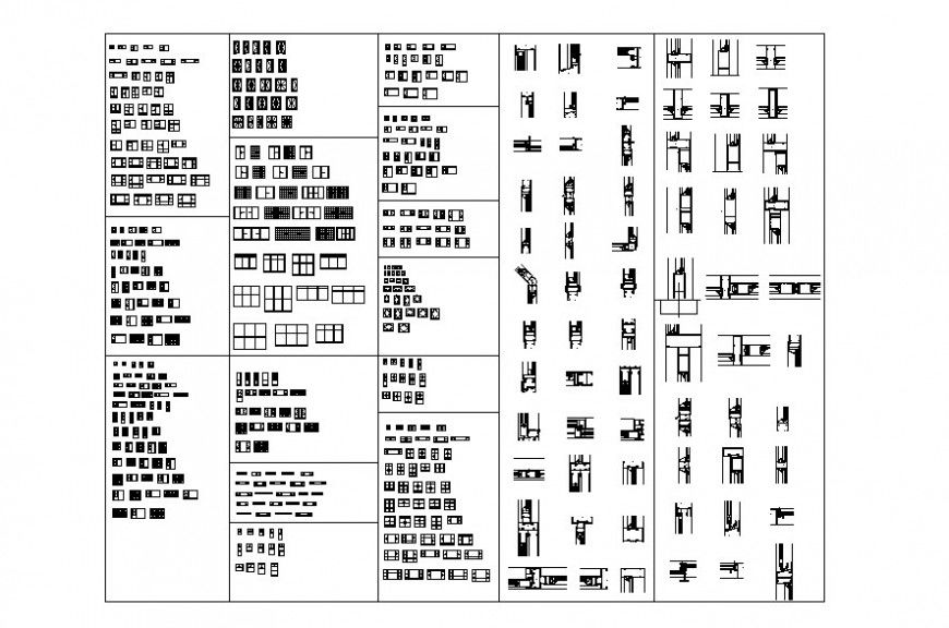 Drawing of different type window details blocks AutoCAD