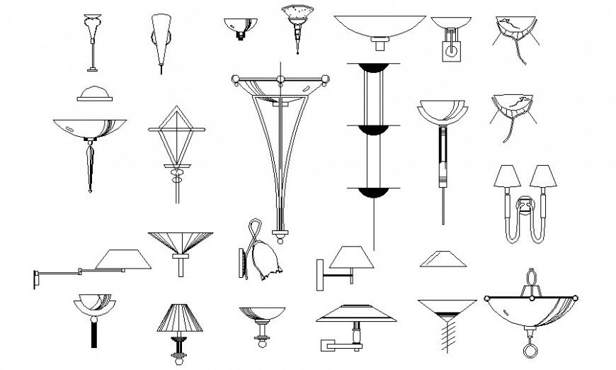 Drawing of different types of lighting blocks 2d view autocad file