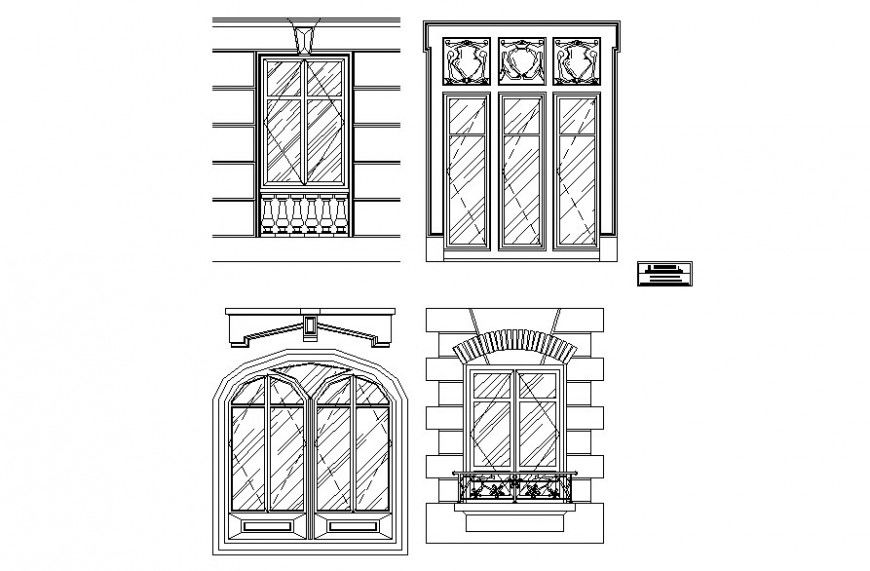 Drawing of different types of window AutoCAD file