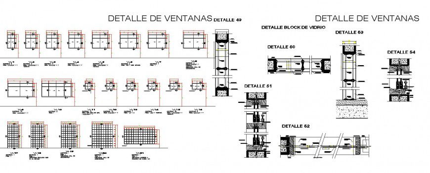 Drawing of different types of windows in dwg file.