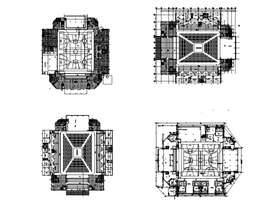Drawing of double court coliseum details AutoCAD file