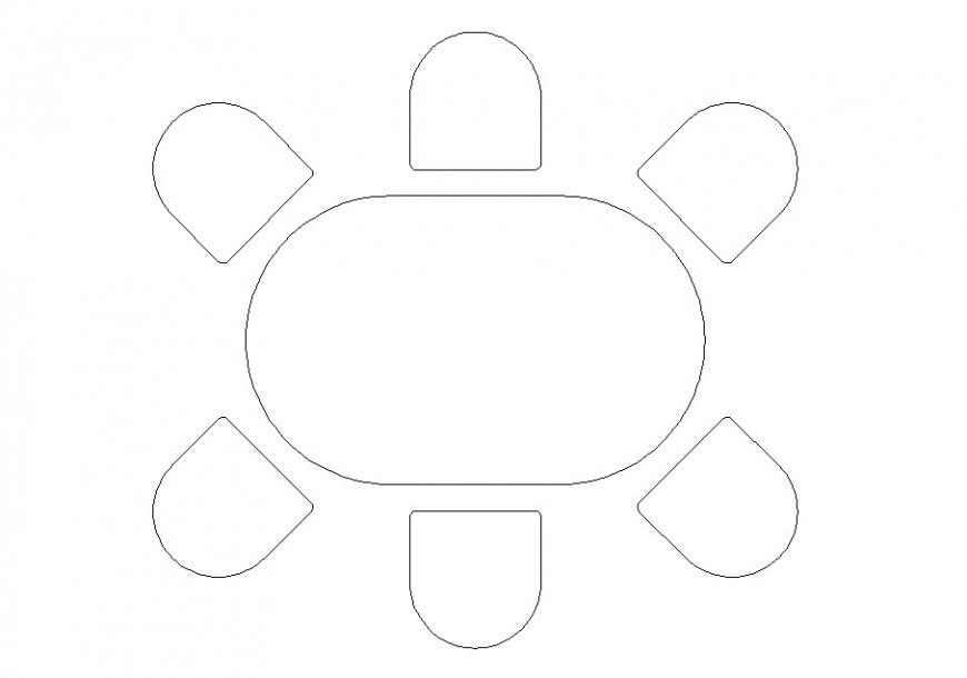 Drawing of ellipse shape 6 seater table furniture block AutoCAD file