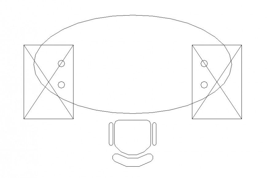 Drawing of ellipse shape desk block AutoCAD file