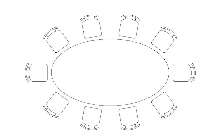 Drawing of ellipse shape dining table furniture blocks autocad file