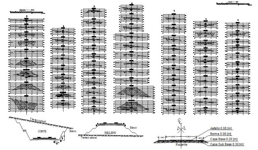 Drawing of embankment 2d view autocad software file