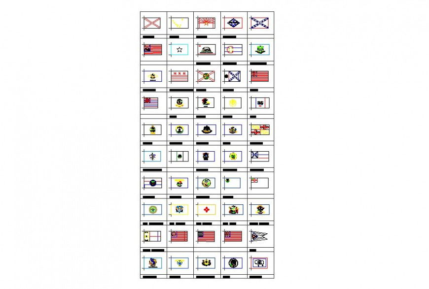 Drawing of flags blocks AutoCAD