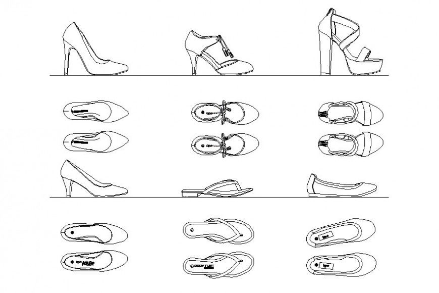 Drawing of footwear 2d block AutoCAD file