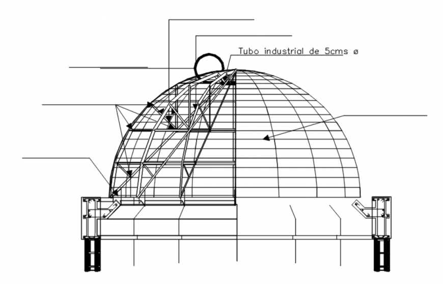 Drawing of glass dome on metal structure AutoCAD file. 