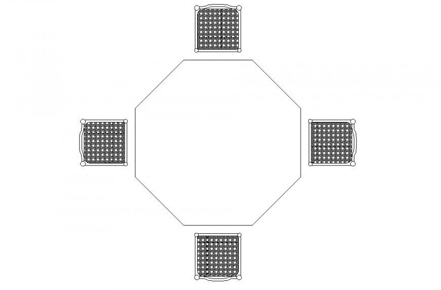 Drawing of hexagonal dining table furniture blocks AutoCAD file