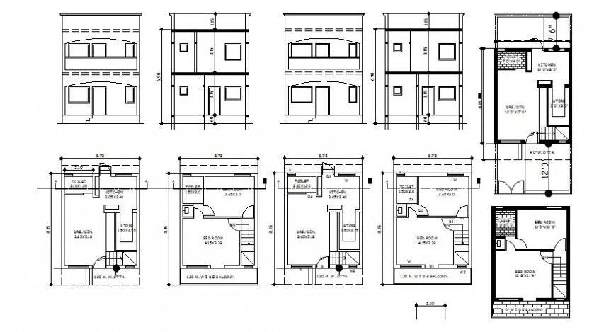 Drawing of housing apartment with the plan and elevation AutoCAD file