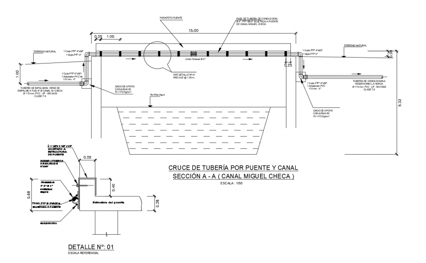 Drawing of impulsion line installation 2d details AutoCAD file