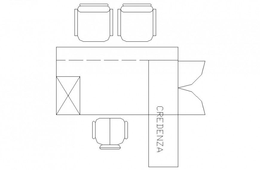 Drawing of L-shape office desk AutoCAD file