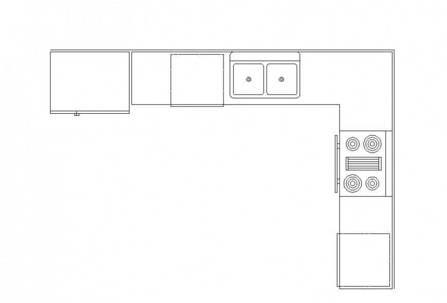 Drawing of L - shape kitchen platform