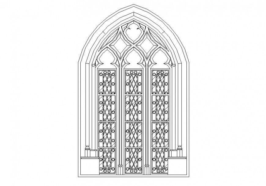 Drawing of pointed arch decorative door block AutoCAD file