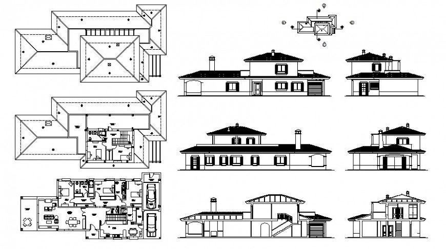 Drawing of Residential bungalow 2d view autocad file