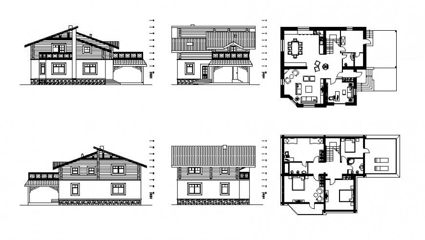 Drawing of residential house plan elevation and section in autocad