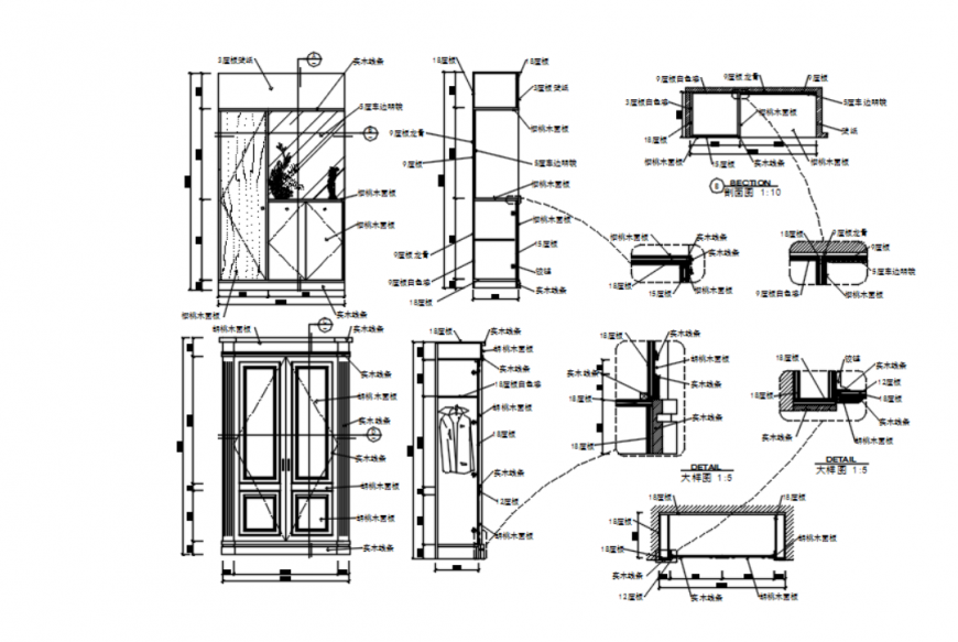 Drawing of restaurant renovation construction details 2d AutoCAD file