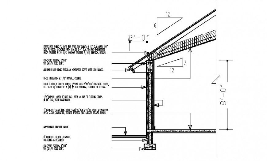 Drawing of roofing structure section autocad file