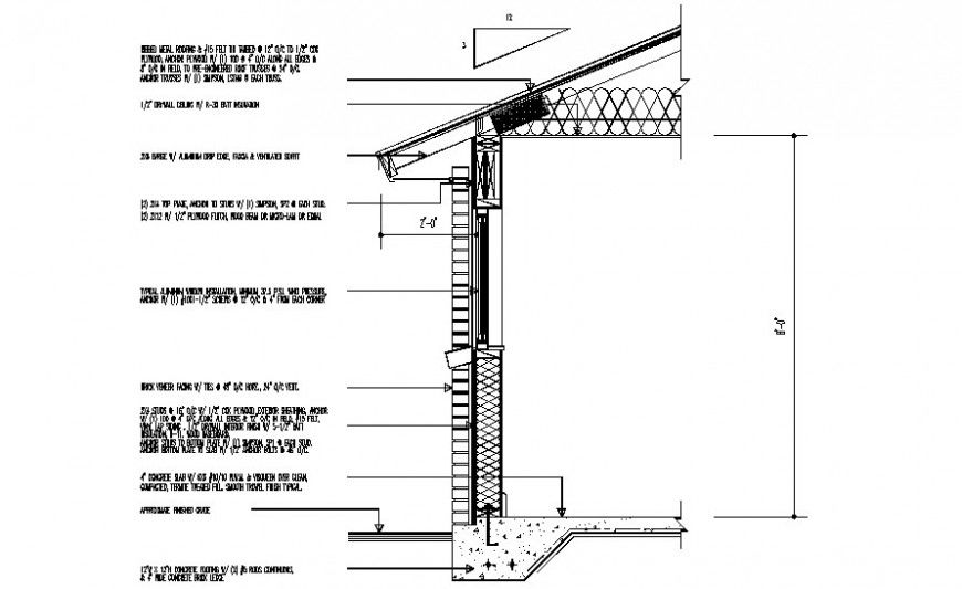 Drawing of roofing structure sectional details in autocad