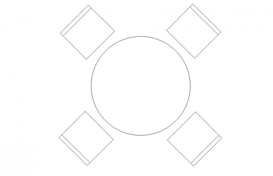 Drawing of round 4 seater dining table furniture block AutoCAD file