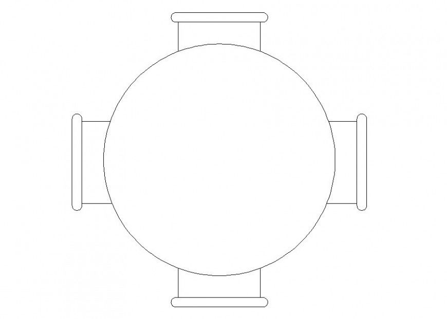 Drawing of round 4 seater table furniture block AutoCAD file