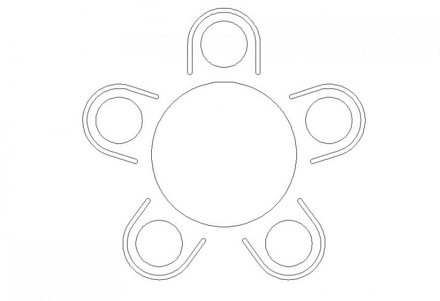 Drawing of round 5 seater dining table furniture block AutoCAD file