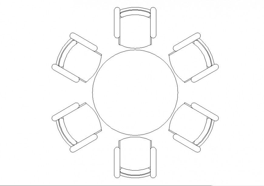 Drawing of round 6 seater dining table furniture block AutoCAD file
