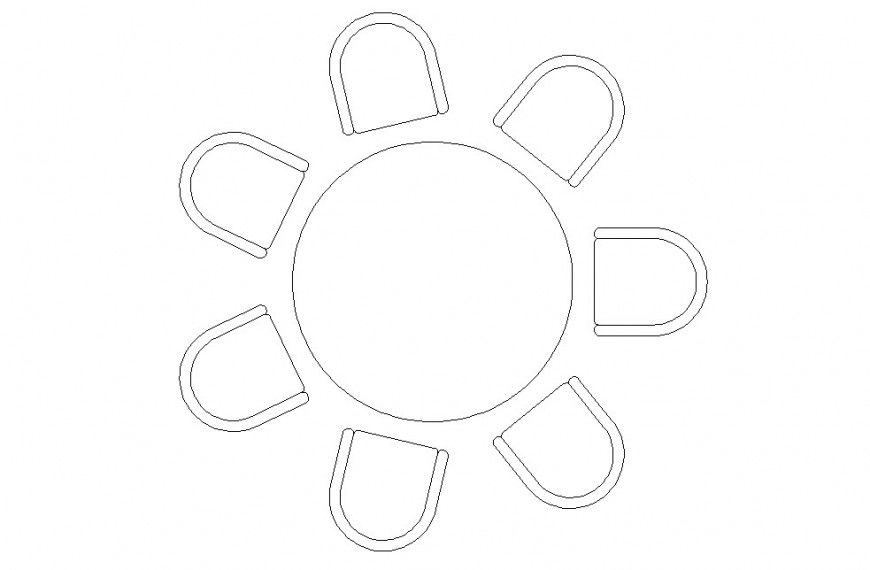Drawing of round 7 seater dining table furniture block AutoCAD file
