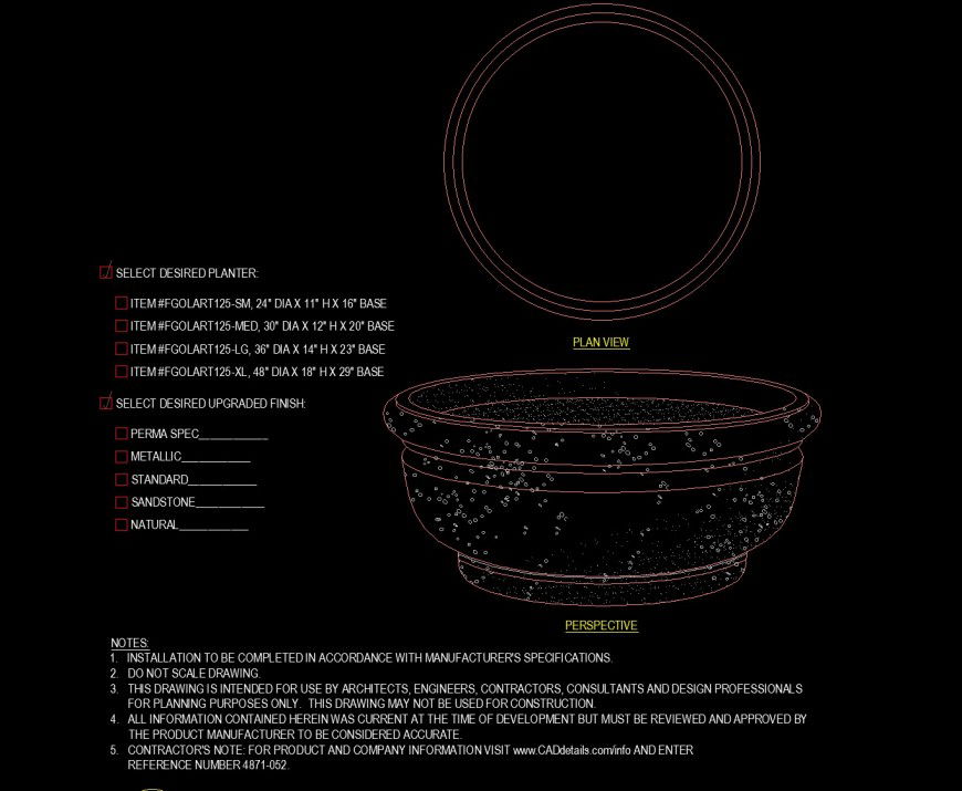 Drawing of round rimmed  planter in dwg file.
